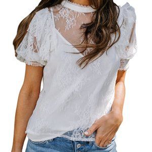 new 2-pc Ruffle Lace Blouse Top white L